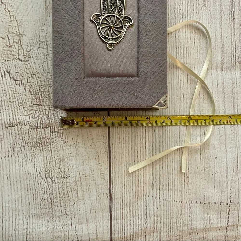 HAMSA HAND Velvet Grey Trinket Box with Ties